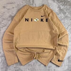 Y2K Nike 3 Brand Long Sleeve Shirt Youth Large Tan Swoosh Logo Streetwear